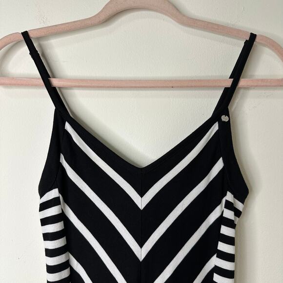 XS Guess Black White Striped Spaghetti Strap Maxi Dress Preppy Y2K Retro Resort - Picture 3 of 8